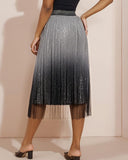 Ombre Sheer Mesh Patch A Line Pleated Glitter Skirt