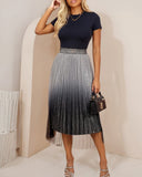 Ombre Sheer Mesh Patch A Line Pleated Glitter Skirt