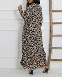 2 Piece Leopard Print Convertible Set Long Cardigan Sleeveless Round Neck Back Slit Bodycon Dress Casual Set