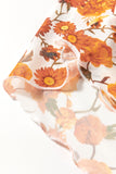 Orange Floral Printed Bell Sleeve Mock Neck Scallop Trim Blouse