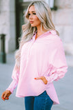 Pink Smocked Cuffed Striped Boyfriend Shirt with Pocket