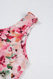 Pink Floral Round Neck Twisted Cut Out Back Tank Top