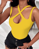 Criss Cross Asymmetrical Neck Bodysuit