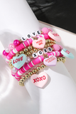 Bonbon Valentine Heart Pendant Beaded Elastic Bracelet Set