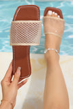 Beige Rhinestone Mesh Square Toe Flat Slippers