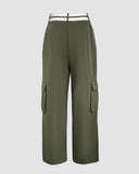 Colorblock Waist Pocket Design Active Pants Casual Straight Leg Cargo Pants