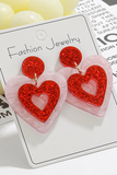 Pink Double Heart Shape Dangle Stud Earrings