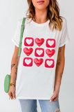 White Heart Graphic Crew Neck Valentines T Shirt