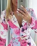 Floral Print Notched Collar Long Sleeve Romper Casual Slim Fit Blazer Jumpsuit with Belt