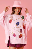 Pink Bright Christmas Lights Sequined Oversized Sweatshirt