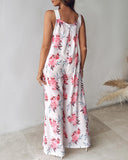 Floral Print Wide Leg Suspender Jumpsuit