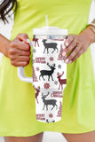 White Merry Christmas Tree Snowflake Elk Print Handle Tumbler