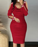 Rhinestone Decor Cold Shoulder Ruched Bodycon Dress