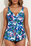 Green Floral Print Padded V Neck Tankini Top