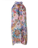 Paisley Print Halter Casual Pleated Dress