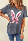 Gray Bunny Ear Bow Printed Easter Fashion T Shirt
