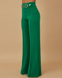 Metal Button Decor High Waist Casual Straight Leg Work Pants