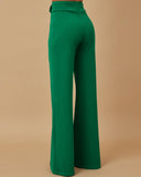 Metal Button Decor High Waist Casual Straight Leg Work Pants