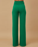 Metal Button Decor High Waist Casual Straight Leg Work Pants