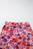 Purple Floral Wide Leg Elastic High Waist Pants