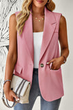 Pink Lapel Collar Suit Style Button Pocketed Vest