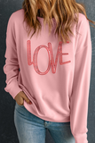 Pink LOVE Graphic Drop Shoulder Valentines Pullover Sweatshirt