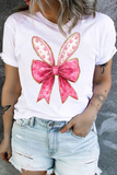 White Easter Bunny Ear Bowknot Graphic Plus Size T Shirt