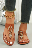 Thai Curry Rhinestone Decor Clip Toe Faux Leather Flat Slippers