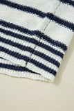 Blue Stripe Loose Buttoned V Neck Sweater Vest