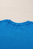 Blue Ribbed Exposed Seam Knit V Neck Long Sleeve Top