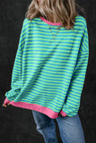 Green Stripe Sequin Rugby Football Graphic Colorblock Edge Game Day Sweatshirt