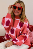 Pink Love Heart Checkered Valentine Crew Neck Sweater