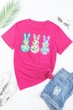 Rose Red Floral Easter Bunny Graphic Crew Neck Easter Tee