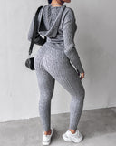 Long Sleeve Cable Knit Hooded Sweater & Pants Set