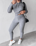 Long Sleeve Cable Knit Hooded Sweater & Pants Set