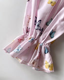 Butterfly Print Off the Shoulder Ruffles Blouse Casual Lantern Sleeve Top