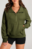 Moss Green Quarter Zip Stand Neck Kangaroo Pocket Sweatshirt