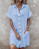 Buttoned Pocket Design Casual Shirt Dress