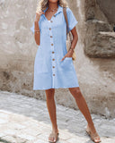 Buttoned Pocket Design Casual Shirt Dress