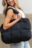 White Solid Quilted Puffy Zipped Large Tote Bag