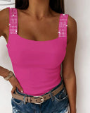 Rhinestone Embellished Thick Strap Tank Top