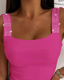 Rhinestone Embellished Thick Strap Tank Top