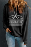 Black Western Pattern Print Round Neck Pullover Sweatshirt