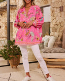 Tribal Print Long Sleeve Pullover Top and Casual Loose Fit Top