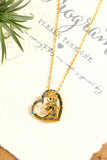 Gold Unicorn Hollow Out Heart Shape Rhinestone Pendant Necklace