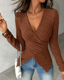 V Neck Overlap Asymmetrical Long Sleeve Top