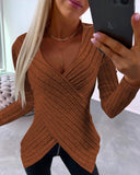 V Neck Overlap Asymmetrical Long Sleeve Top