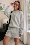 Light Grey Solid Pullover Sweatshirt and Shorts 2 Piece Set