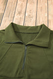 Moss Green Quarter Zip Stand Neck Kangaroo Pocket Sweatshirt