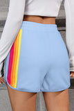 Beau Blue Color Block Stripes Elastic High Waist Active Shorts